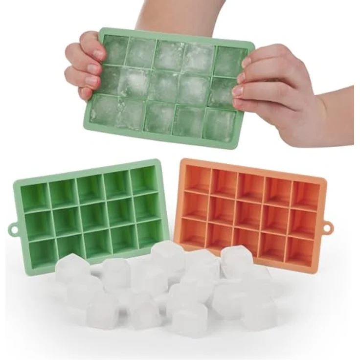 Blumtal Eiswürfelformen Silikon 2x15er, BPA-freie Eiswürfelform für 3,3 cm große Eiswürfel, Olive Green und Mineral Red – Bild 3