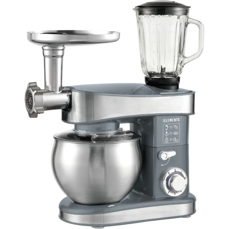 KB Elements Küchenmaschine ELK75LP, 2000 W, 6 l Edelstahlschüssel, GS-zertifizierter Standmixer, 6 Nudelaufsätze, Glanzschwarz
