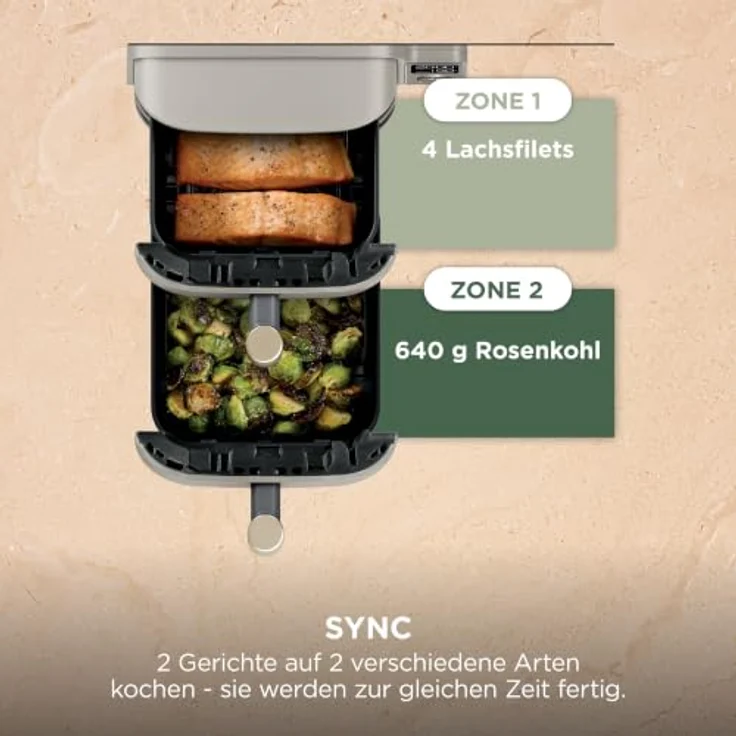 NINJA Double Stack XL-Heißluftfritteuse SL451EUSD, 9,5 L, 6 Funktionen, Steingold, mit Smart Cook System und 2 unabhängigen Schubladen – Bild 8