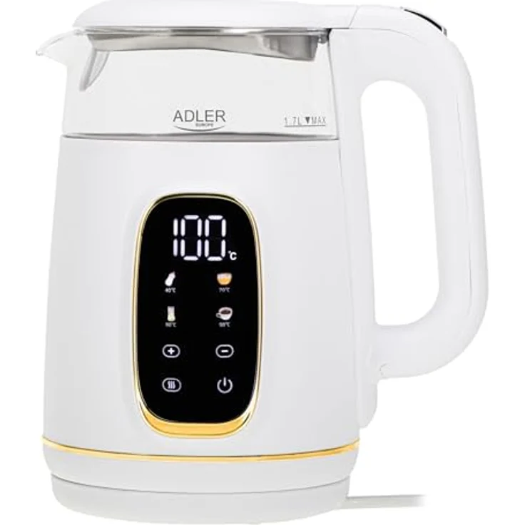 ADLER Wasserkocher AD 1232, 2200W mit Temperatureinstellung, 1,7L, LED-Display, Touchpanel, 5 Temperaturprogramme, Warmhaltefunktion, Kalkfilter – Bild 1