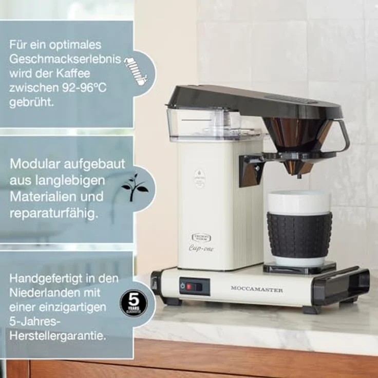 Moccamaster Filter Kaffeemaschine Cup-one, 0.3 Liter, 1090 W, Off-White – Bild 3