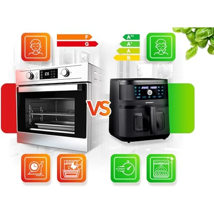 Berdsen Heißluftfritteuse XXL 8L, Airfryer mit Sichtfenster und Touchscreen, 1700W, 12 Programme, fettfreies Frittieren – Bild 4
