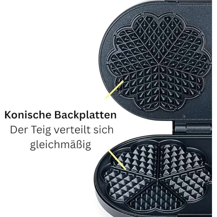 Wilfa Classic Double Vaffeljern, Waffeleisen für 2 herzförmige Waffeln, 1200 Watt, Schwarz, Teflonbeschichtung, 5 Thermostatpositionen, Betriebsbereitschaftsanzeige – Bild 3