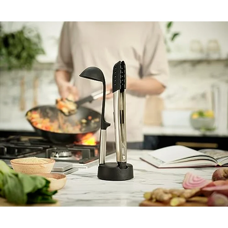Joseph Joseph Elevate Fusion 3-teilig Silcone Küchenutensilien Set mit Kompaktständer, BPA-frei, hitzebeständig, antihaftbeschichtet - Edelstahlgriffe – Bild 3