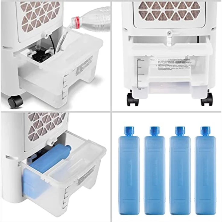 Monzana Luftkühler 4in1 mobil 60W 330m³-h Oszillation 3,5L inkl. 4 Kühlakkus 3,5L Ventilator Luftbefeuchter Ionisator Aircooler – Bild 3
