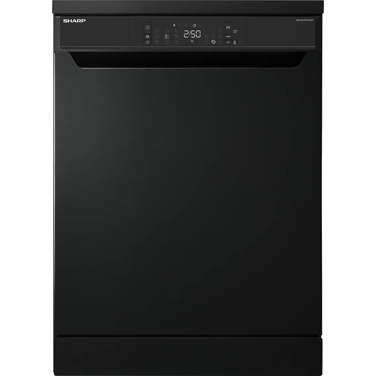 SHARP QW-NA3YF42AM-DE Geschirrspüler 60 cm, freistehend, 14 Maßgedecke, Inverter Motor, AutoDoor, 42 dB, schwarz, DualProWash, EcoWash, Express 50'