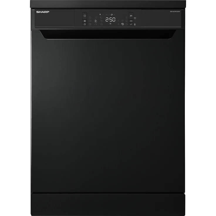 SHARP QW-NA3YF42AM-DE Geschirrspüler 60 cm, freistehend, 14 Maßgedecke, Inverter Motor, AutoDoor, 42 dB, schwarz, DualProWash, EcoWash, Express 50'