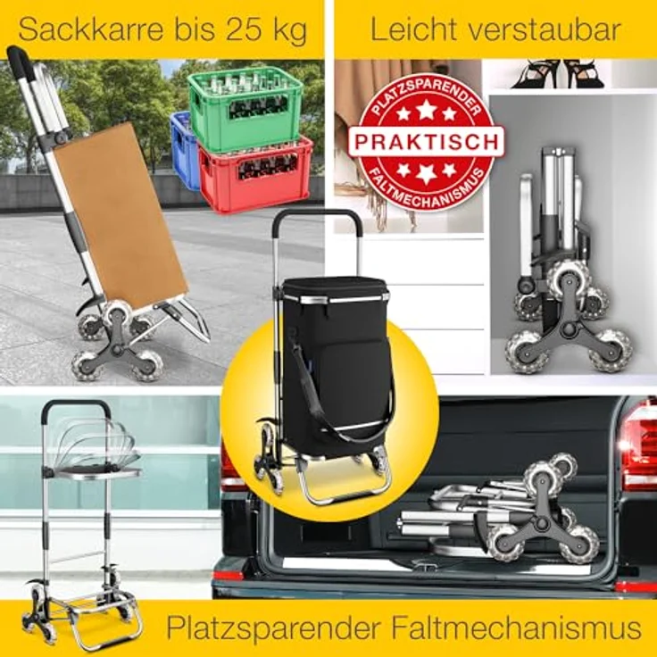 maxVitalis Einkaufstrolley Treppensteiger mit Kühlfach, Einkaufsroller klappbar, Shopping Trolley höhenverstellbar, Reflektoren, abnehmbare Tasche, 43 L, Hackenporsche (Treppensteiger-Trolley) – Bild 2