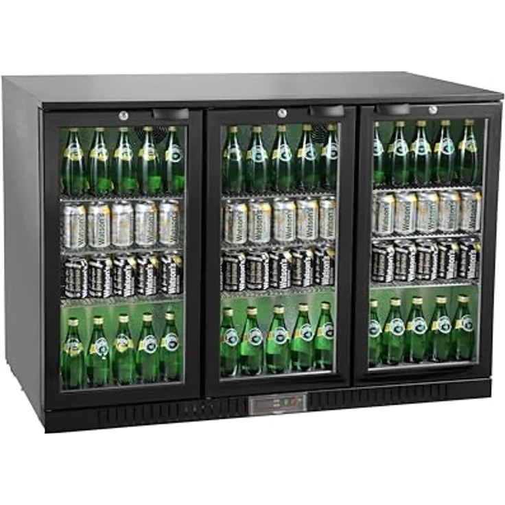 METRO Professional Flaschenkühler GBC3003, Aluminium/Glas, 308 L mit verstellbaren Einlegeböden, automatischer Abtauung und LED Beleuchtung, schwarz, 135 x 53 x 86.5 cm