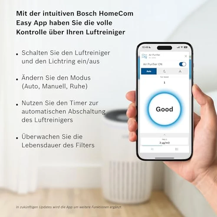 Bosch Air 2000i Smart Luftreiniger - HEPA13 Filter, Smart Sensor, Auto-Modus, Sleep-Modus - 37,5 m² - Weiß – Bild 4