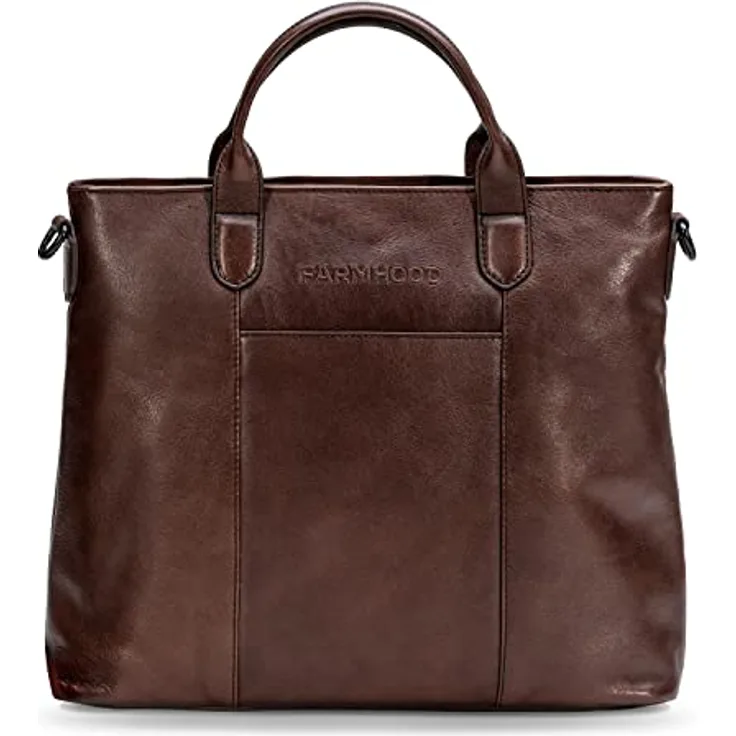 Farmhood Memphis Handtasche aus Leder mit 37 cm Laptopfach, Braun, inkl. Reißverschluss- und Steckfächern