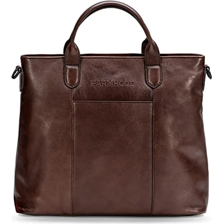 Farmhood Memphis Handtasche aus Leder mit 37 cm Laptopfach, Braun, inkl. Reißverschluss- und Steckfächern – Bild 1