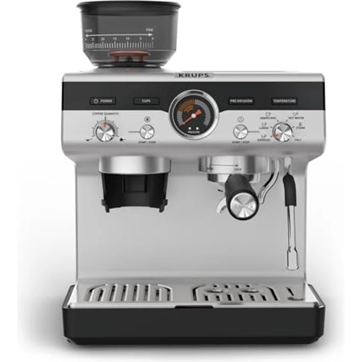 Krups Siebträgermaschine Precision, mit Edelstahl-Mahlwerk, intuitiver Bedienfläche, Pre-Infusion-Einstellungen, Schwarz – Bild 1