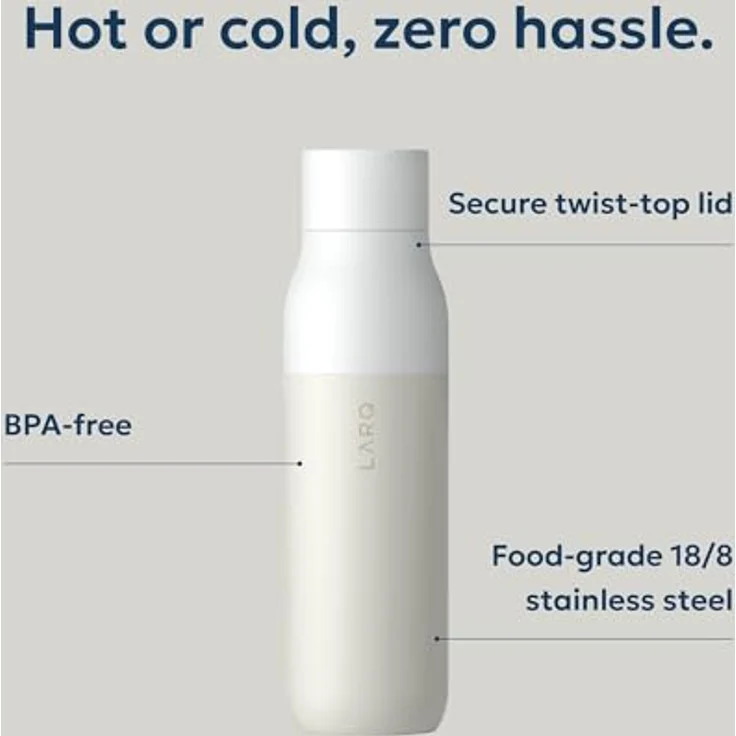 LARQ Bottle Twist Top 740ml - Isolierte Edelstahl-Trinkflasche | Thermoskanne, BPA-frei | Wiederverwendbare Wasserflasche für Camping, Büro und Reisen | Hält Getränke kalt und heiß, Granite White – Bild 4