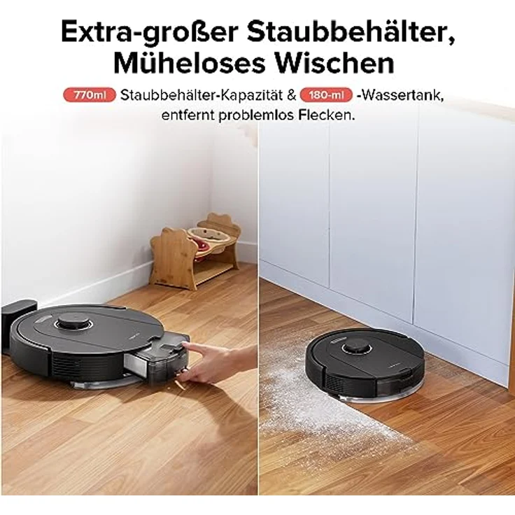 roborock Q5 Pro Saugroboter mit DuoRoller-Bürste, 5500Pa Saugkraft, 770mL Staubbehälter, 180mL Wassertank, Staubsauger Wischroboter PreciSense-LiDAR-Navigation Teppiche Tierhaare App/Alexa, Schwarz – Bild 4