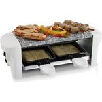 bmf-versand® Raclette 2 Personen mit Steinplatte - Tischgrill elektrisch - Elektrogrill Heißer Stein - Raclette-Grill weiß abnehmbare Granitplatte - Pfännchen antihaftbeschichtet leichte Reinigung