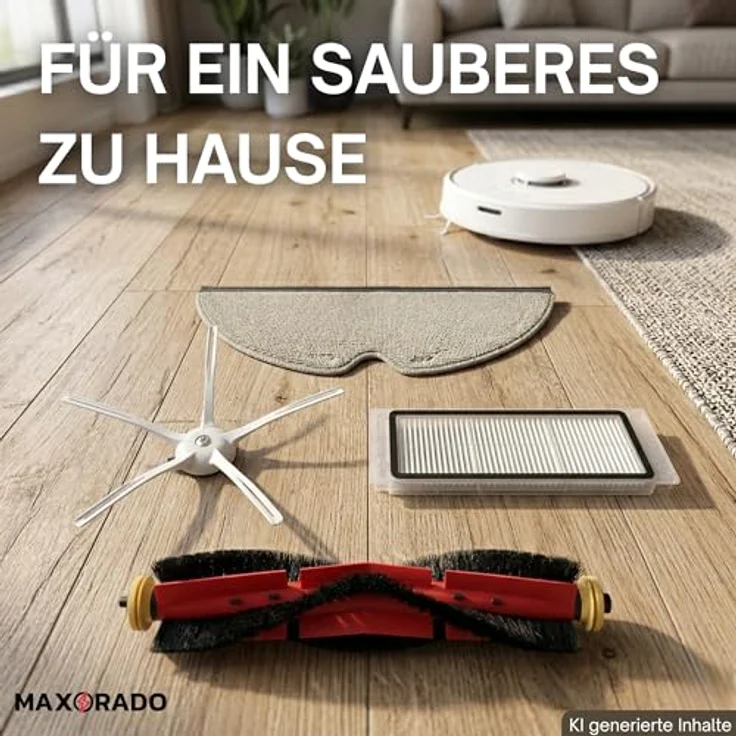 Maxorado Zubehör Set für Roborock S4 S5 MAX S6 Pure E2 E3 E4 E5 Q5 Xiaomi C1, Wartungs-Kit mit 2 Hauptbürsten, 2 Hepa-Filtern, 3 Seitenbürsten und 2 Wischtüchern – Bild 5