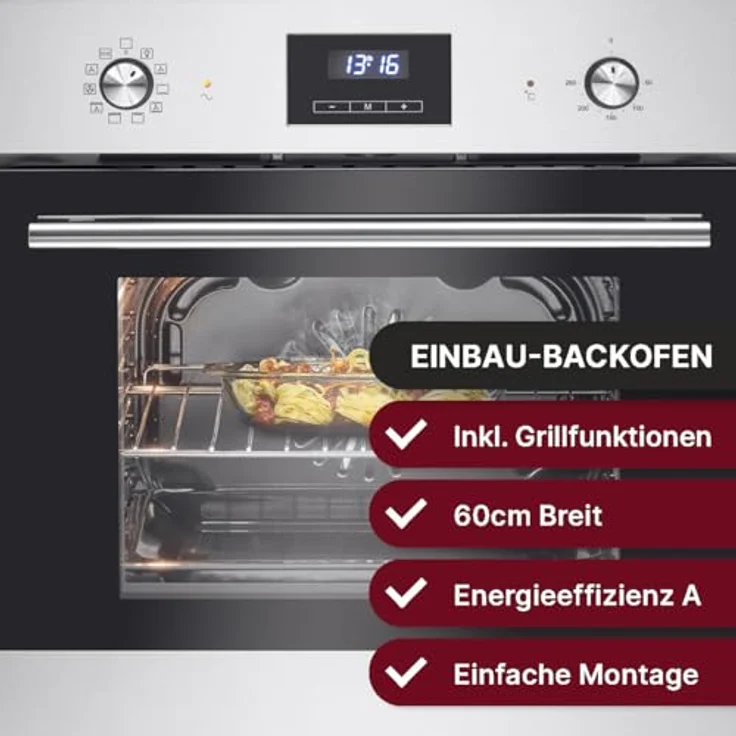 Bomann EBO 7911 inox Einbaubackofen | 56L Backofen mit Touch Control & 9 Funktionen | Heißluft & Grill | aushängbare Tür – Bild 2