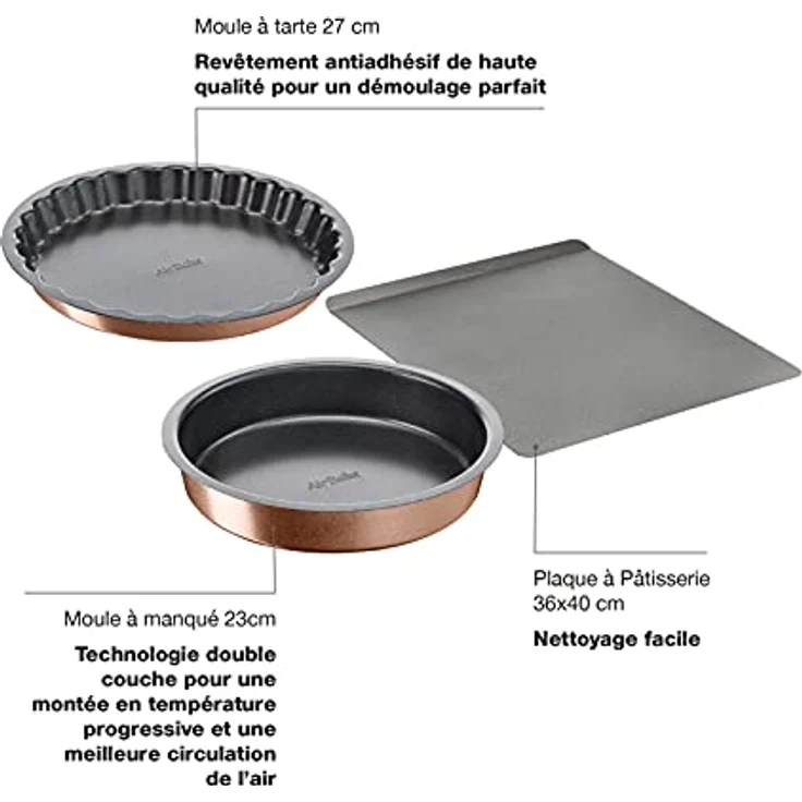 Tefal Airbake Springform 23 cm + Tortenform 27 cm + Backblech 30 x 35 cm, perfektes Backen, Antihaftbeschichtung, gesundes Kochen, umweltfreundlich, spülmaschinenfest, YY4833FA – Bild 3
