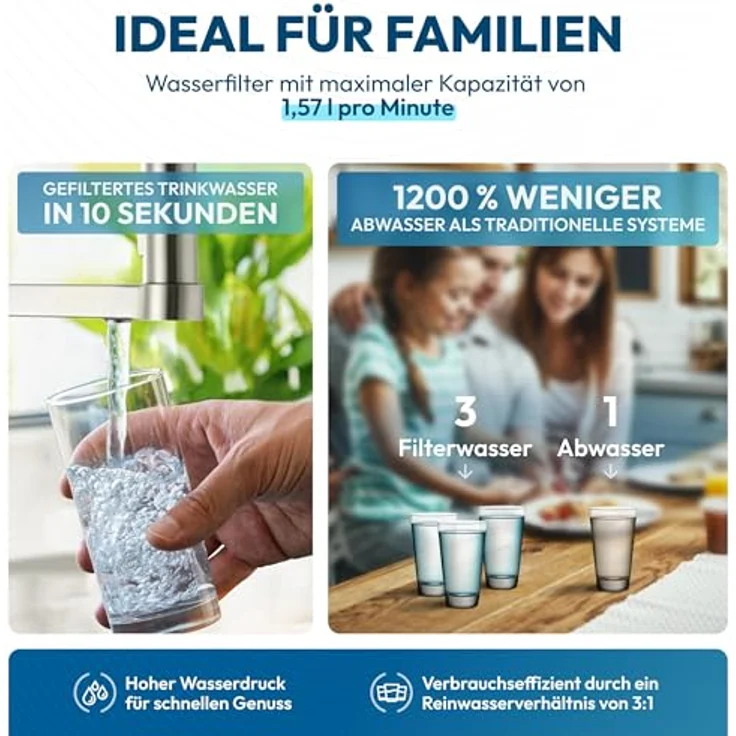 Neues Wasser AORA GT600 Umkehrosmoseanlage, 8-Stufen-Filtration, tanklos, Edelstahl SOFIA 1-Wege-Armatur, 1,57 l/min Durchfluss – Bild 3