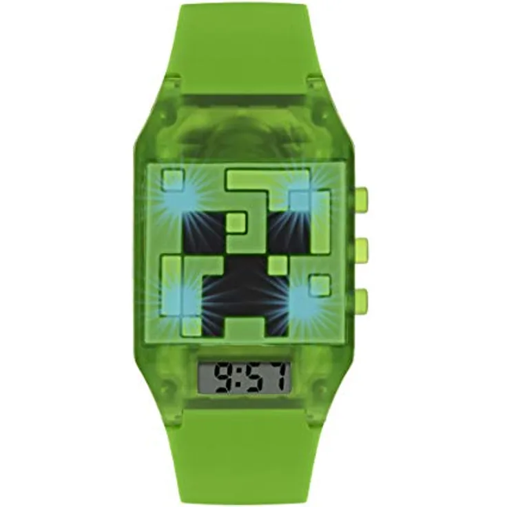 Minecraft Uhr MIN4014, digitale Armbanduhr mit Creeper Design und grünem Gummiband