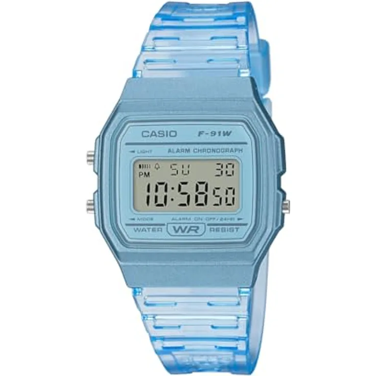 Casio Herren Uhr F-91WS-2CF, Wasserfeste Armbanduhr mit LED-Licht, Stoppuhr und Alarm, 30 mm Gehäuse