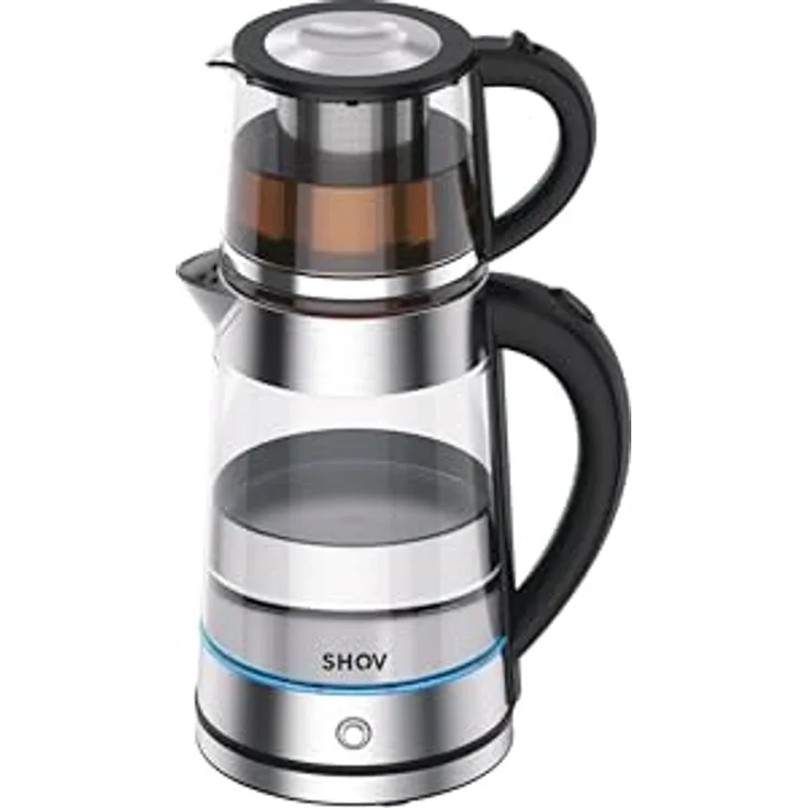 Shov Elektrischer Glasteekocher - Strix Controller, Trockenkochschutz, Wasserkocherfunktion, Warmhaltfunktion - 1,7 Liter / 0,8 Liter, Edelstahl