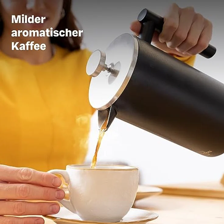 SILBERTHAL French Press Thermo 1 Liter - Kaffeebereiter Edelstahl - Doppelwandig isolierte Kaffeepresse - Ideal fürs Camping, Schwarz – Bild 2