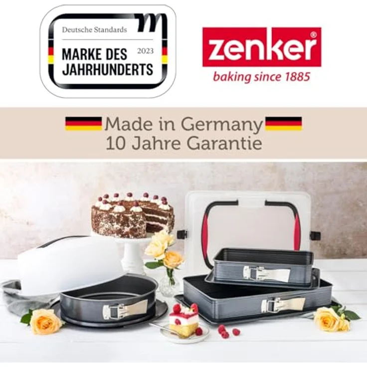 Zenker Rechteck-Springform mit Haube DELUXE, Kuchentransportbox mit le-Boden, Backblech mit Deckel (Farbe: Schwarz-Transparent-Rot), Menge: 1 Stück – Bild 9