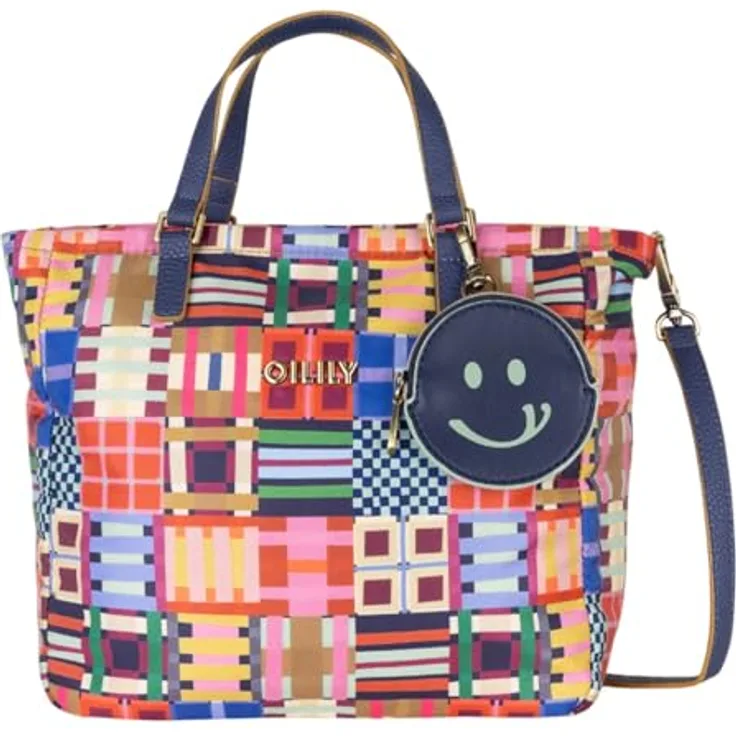 Oilily Tartan Tape Haidy Shopper Tasche, Handtasche mit abnehmbaren Schulterriemen, 26 cm, Mehrfarbig Wedgewood