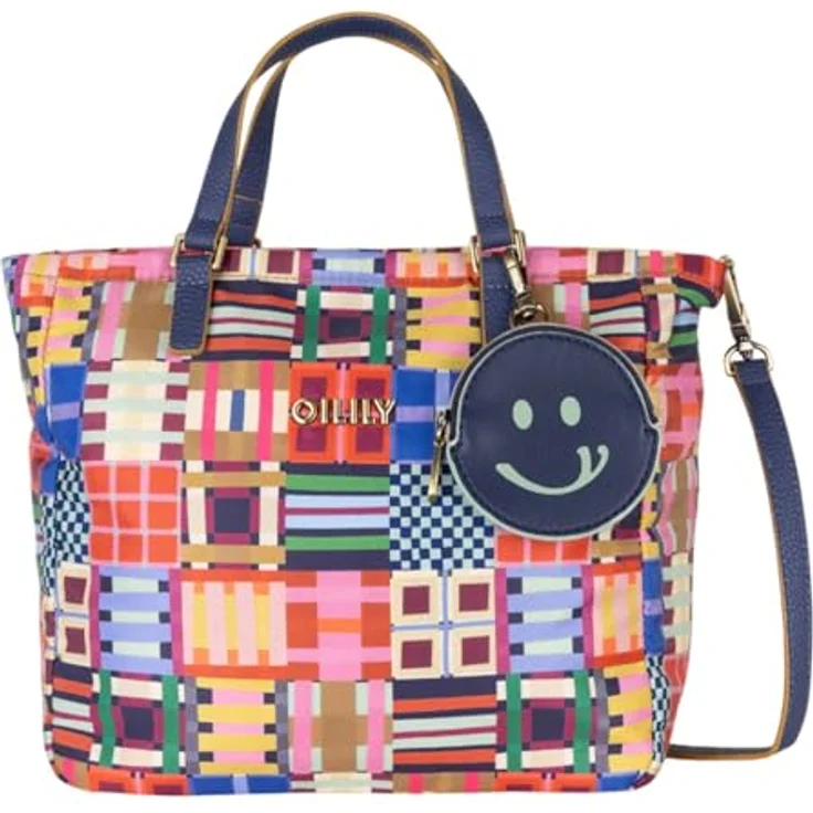 Oilily Tartan Tape Haidy Shopper Tasche, Handtasche mit abnehmbaren Schulterriemen, 26 cm, Mehrfarbig Wedgewood – Bild 1