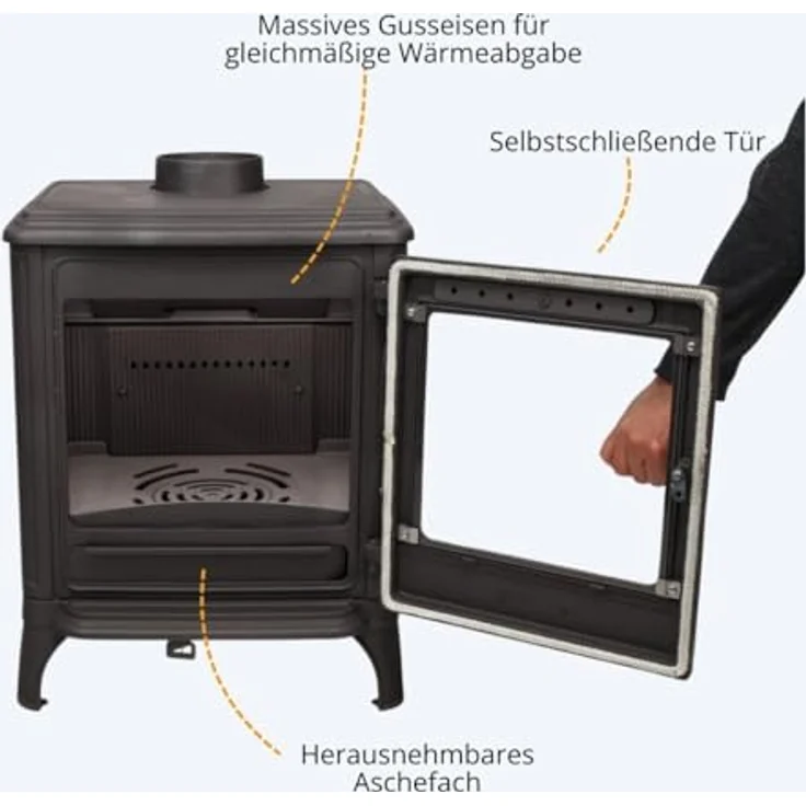 365® Kaminofen Ferrox 55 Panorama, 7 kW Gusseisen mit großem Glaseinsatz und hoher Effizienz (83 %) – Bild 4