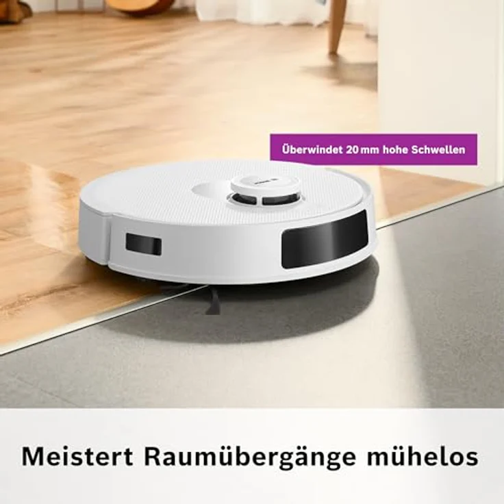 BOSCH Saugroboter Spotless + BCRD1W, Saug- und Wischroboter mit 11.000 Pa Saugkraft, beutellos, Infrarot Navigation, Carbon Bürste, Trocken-Servicestation – Bild 17