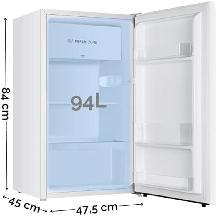 YUNA Kühlschrank SINAIDA E mit Fresh Zone/ 94L Nutzinhalt/Vollraumkühlschrank/ 84 cm hoch/ 86 kWh/Jahr/Türanschlag wechselbar/Leiser Betrieb 36 dB/Weiß – Bild 3