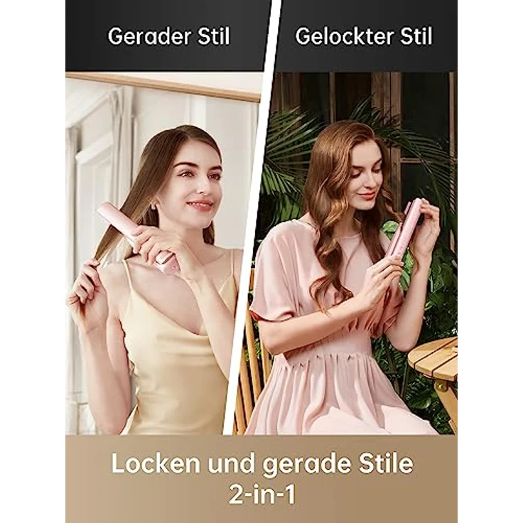 Dreame Hair Glamour Haarglätter, Kabelloser Tragbarer 2-in-1-Glätteisen, Negative Ionen, Gleichmäßige Wärmeverteilung, Drei Temperaturstufen, Rosa – Bild 5