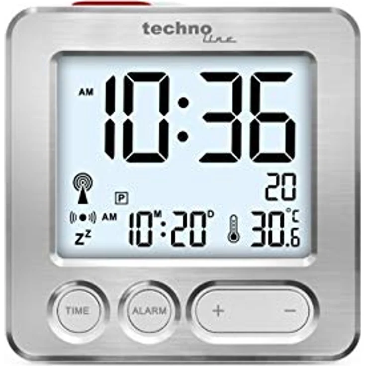 Technoline WT265 handlich und überzeugend moderner Funkwecker mit gebürsteter Echtmetall-Front, silber, Touch-Aktivierung für Beleuchtung/Snooze, Datum, Innentemperatur, 66 x 21 x 66 mm – Bild 3