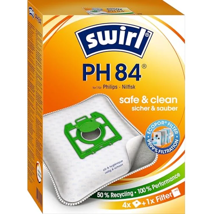 Swirl PH84 AirSpace Staubsaugerbeutel, 4 Stück, MicroPor® Plus Anti-Allergen-Filter, ressourcenschonend, made in Germany – Bild 1