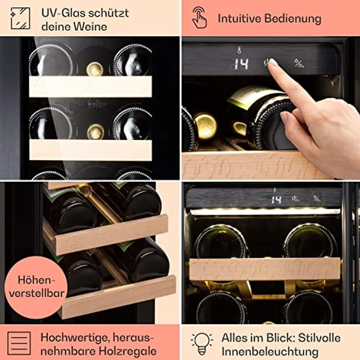 Klarstein Vinovilla 20 Weinkühlschrank, freistehend, schwarz, 20 Flaschen, Glastür, Energieklasse F – Bild 6