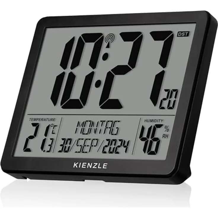 Kienzle Digitaler XXL Funkwecker, große Display-Anzeige, Temperatur- und Luftfeuchtigkeitsmessung, automatische Hintergrundbeleuchtung