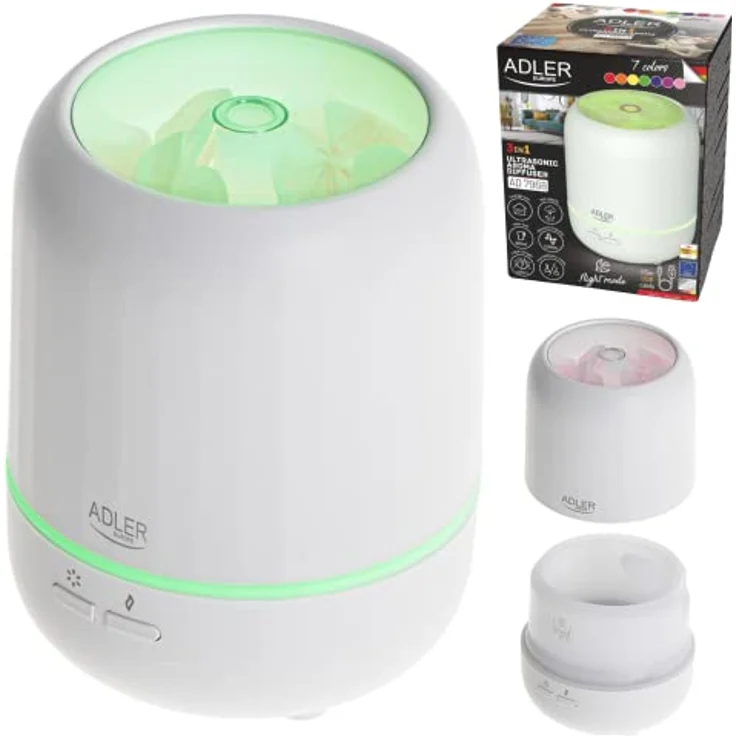 ADLER EUROPE AD7968 Ultraschall Duftöl Diffusor, 100ml, Luftbefeuchter, Stimmungslicht in 7 Farben – Bild 1