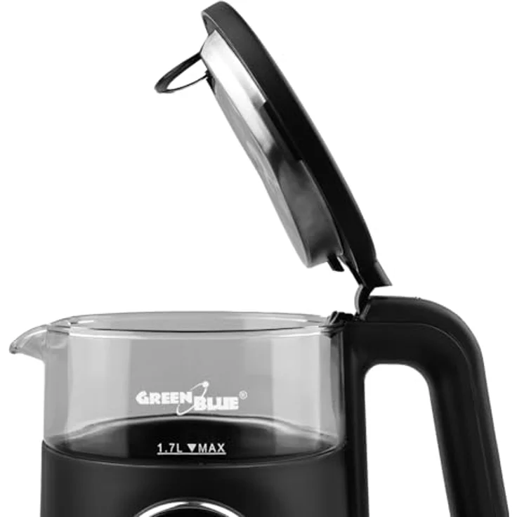 GreenBlue GB670 B, Kabelloser Wasserkocher 1,7 L mit Temperaturwahl, Glasbehälter, 2200 W, schwarz – Bild 4