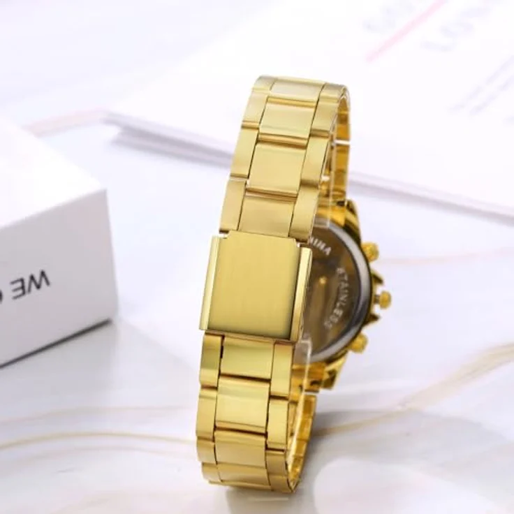 JewelryWe Uhren Herren Edelstahl Diamant, Gold Armbanduhr mit Zirkonia, Analog Quarz, 10m wasserdicht, Geschenk für Männer – Bild 3