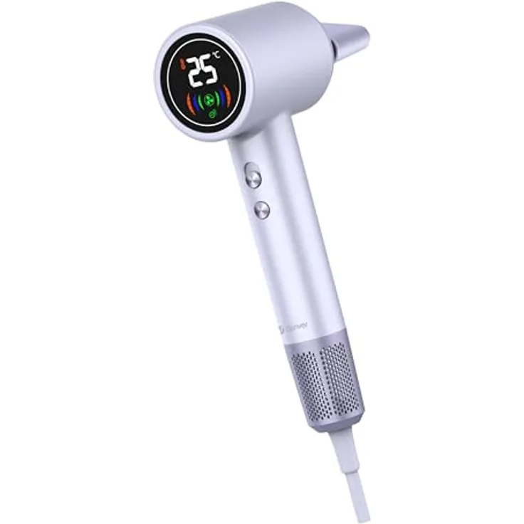 Denver HDD-1400PU High-Speed Haartrockner mit Digitalanzeige | 1400W Bürstenloser Motor, Negativ-Ionen-Technologie & Intelligente Temperaturkontrolle | 2 Windstärken, 3 Temperaturstufen, Geräuscharm, Schwarz