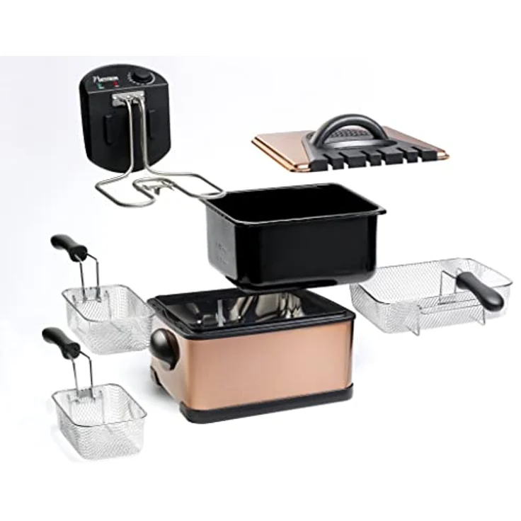 Bestron DF402CO Fritteuse, 2000 Watt, ohne Öl, Standgerät, 4,5L, inkl. Kaltzonentechnologie & herausnehmbaren Ölbehälter, kupfer – Bild 3