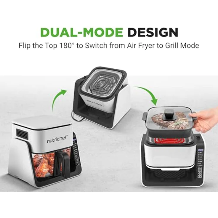 NutriChef 4L Airfryer & Elektrogrill, 7-in-1 Glas Heißluftfritteuse mit 1.2L Grillplatte, Frittieren, Grillen, Backen ohne Öl, für 4-6 Personen, 1500-1700W, transparentes Design – Bild 3