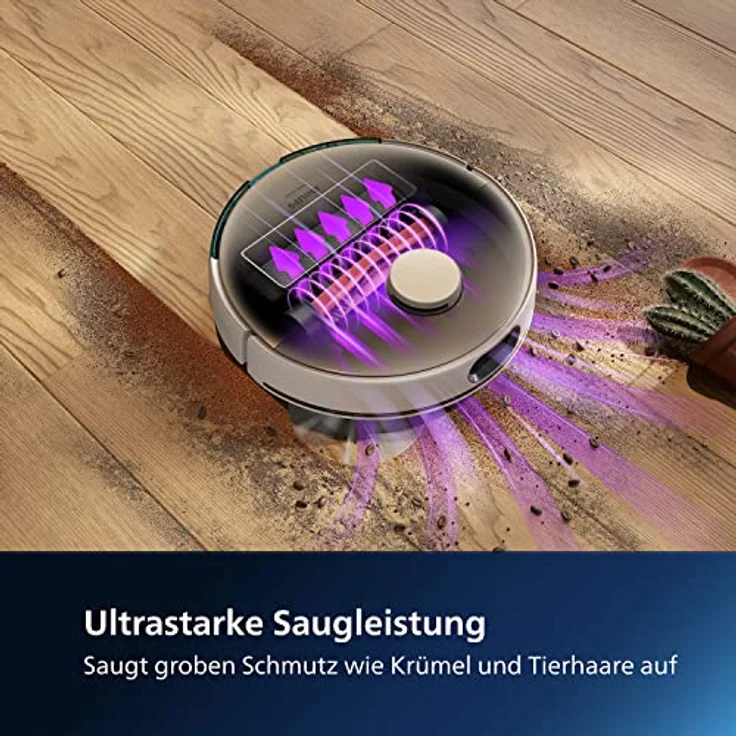 Philips XU7100/02 Homerun Serie 7000 Saugroboter mit Wischfunktion, ultrastarke Saugleistung (5.000 Pa), Erkennung Kleiner Hindernisse, Staubsauger mit Absaugstation, für Teppiche und Tierhaare, App – Bild 5