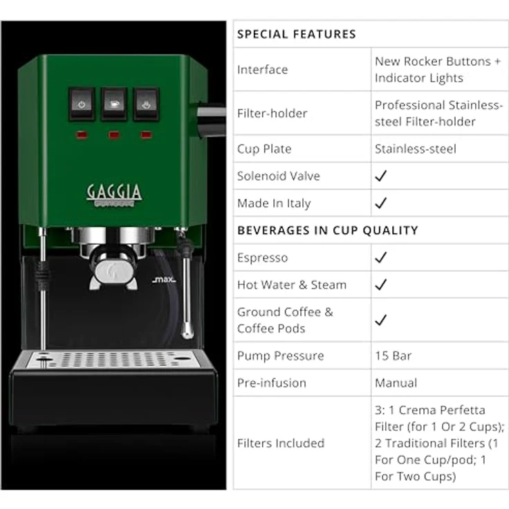 Gaggia Classic EVO, Siebträgermaschine, Grün – Bild 4