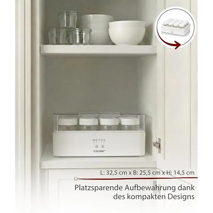 Cloer Joghurtbereiter Cloer 9921, 12 Gläser à 150 ml, Timer mit 4 Einstellungen, weiß – Bild 5