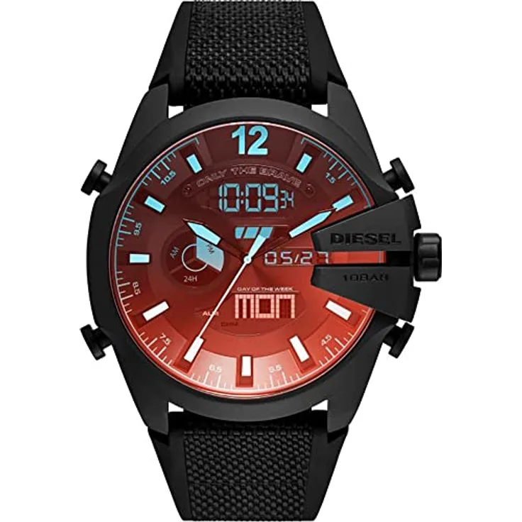 Diesel Herrenuhr Mega Chief, AnaDigi Uhrwerk, 51mm Schwarzes Edelstahlgehäuse mit gemischtem Armband, DZ4548