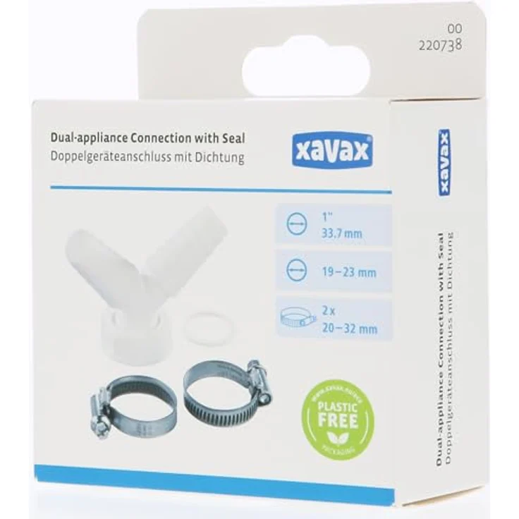 Xavax 00220738 Raccord en Y Y-Anschluss, weiß - Doppelrohrverbinder für Wasch- und Spülmaschinen-Ablaufschläuche, Kunststoffgehäuse, inkl. Schlauchschellen und Dichtung – Bild 4